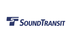 Logo for SoundTransit shows the "ST" mark followed by "SoundTransit" in blue across a white background.