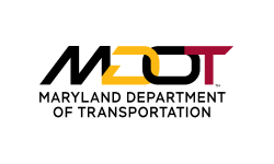 Logo for Maryland Department of Transportation shows acronym in black, yellow, and red with full text beneath it in black.